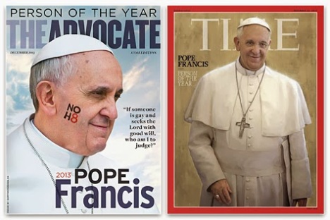 Diversos medios impresos y electrónicos, en su edición de diciembre del 2013, muestran en portada al Papa Francisco considerado como la Persona del Año.